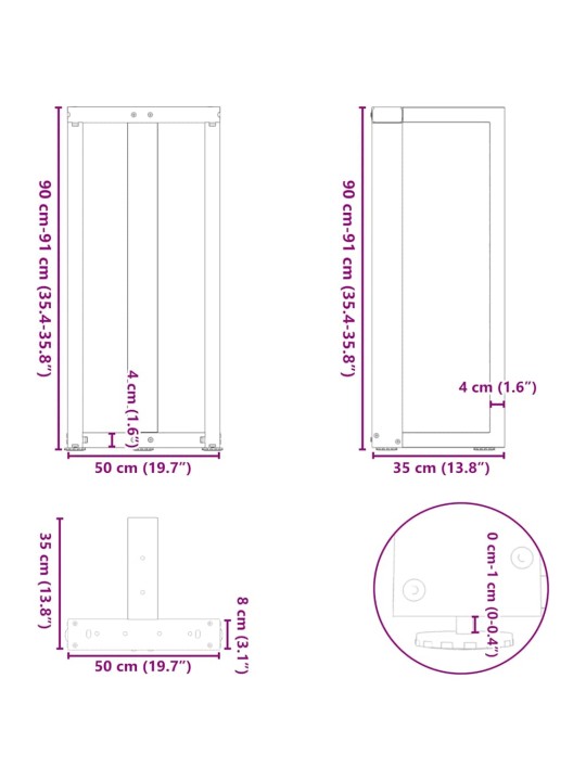 BAARILAUA JALAD, T-KUJULISED, 2 TK, MUSTAD, 50 X 35 X (90–91) CM, TERAS