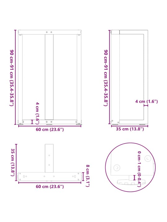 BAARILAUA JALAD, T-KUJULISED, 2 TK, MUSTAD, 60 X 35 X (90-91) CM, TERAS