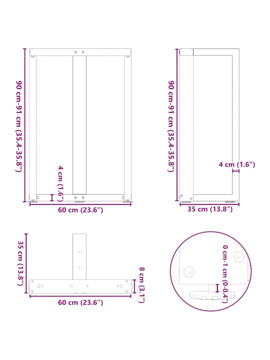 BAARILAUA JALAD, T-KUJULISED, 2 TK, MUSTAD, 60 X 35 X (90-91) CM, TERAS