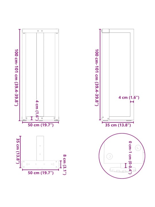 BAARILAUA JALAD T-KUJULISED, 2 TK, VALGED, 50 X 35 X (100-101) CM, TERAS
