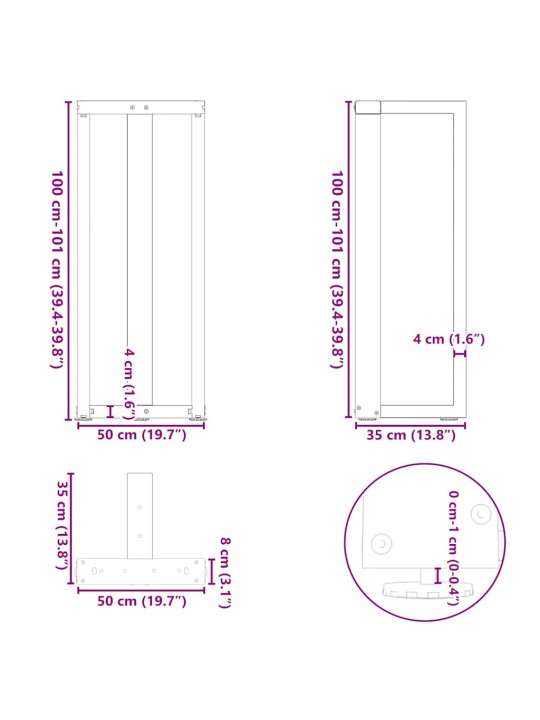 BAARILAUA JALAD T-KUJULISED 2 TK, ANTRATSIITHALL, 50 X 35 X (100-101) CM, TERAS