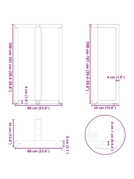 BAARILAUA JALAD T-KUJULISED, 2 TK, VALGED, 60 X 35 X (100-101) CM, TERAS