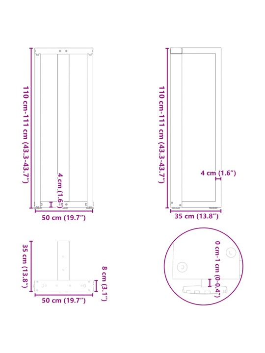 BAARILAUA JALAD, T-KUJULISED, 2 TK, MUSTAD, 50 X 35 X (110-111) CM, TERAS