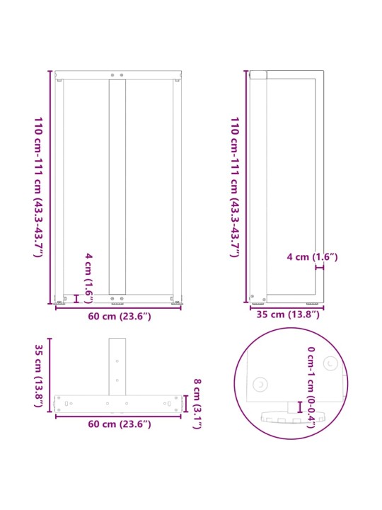 BAARILAUA JALAD T-KUJULISED 2 TK, ANTRATSIITHALL, 60 X 35 X (110-111) CM, TERAS