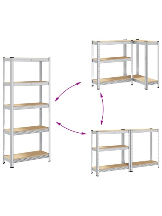5-kihilised riiulid 2 tk hõbedane, teras ja tehispuit