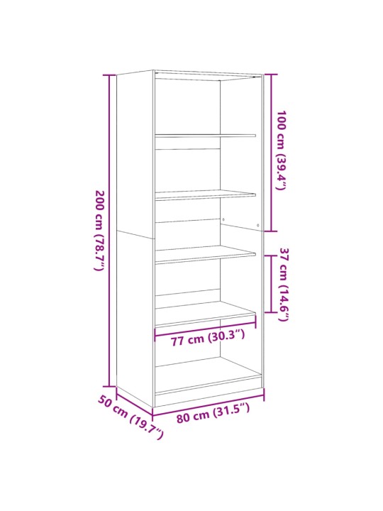 Riidekapp, suitsutatud tamm, 80x50x200 cm, tehispuit