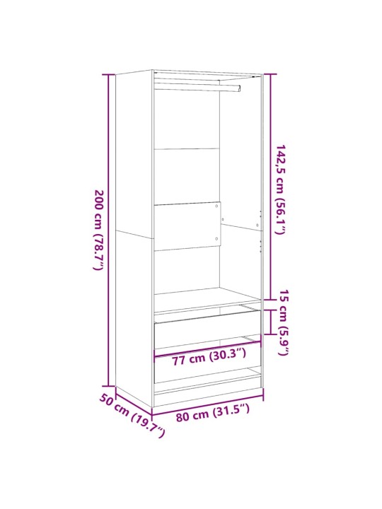 GARDEROOB VANA PUIDU 80X50X200 CM TEHISPUIT