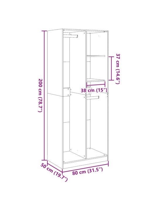 Riidekapp, suitsutatud tamm, 80x50x200 cm, tehispuit