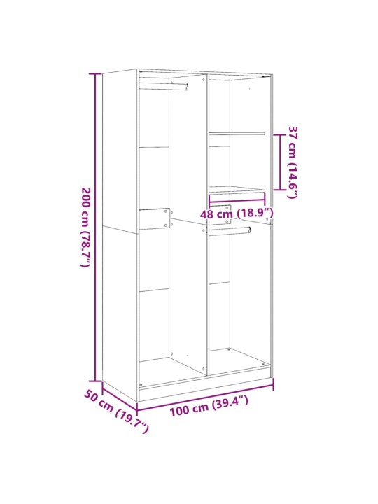 Riidekapp, suitsutatud tamm, 100 x 50 x 200 cm, tehispuit