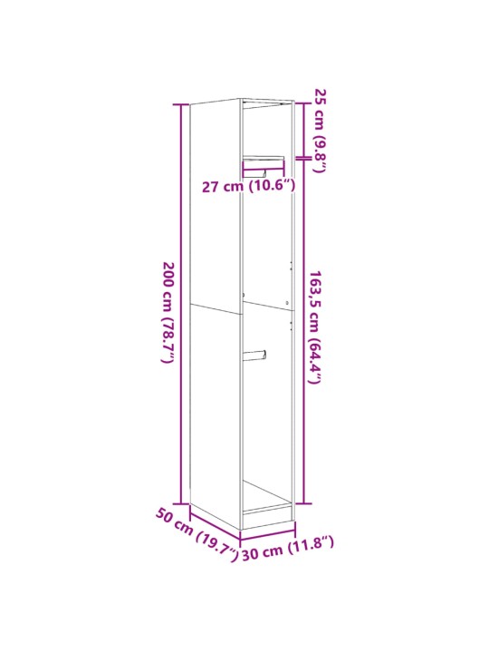 Garderoob vana puidu 30x50x200 cm tehispuit