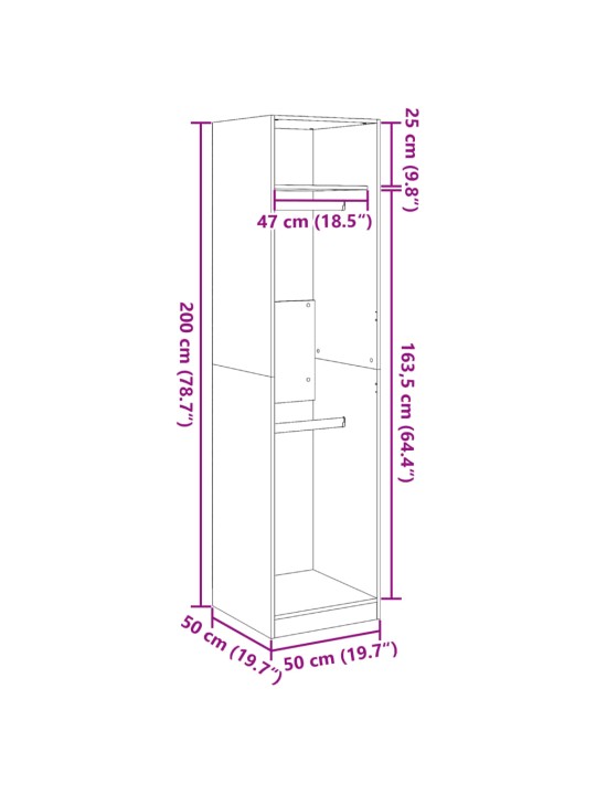 Garderoob valge 50 x 50 x 200 cm tehispuit