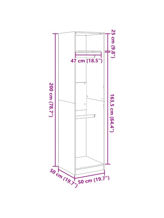 Garderoob suitsutatud tamm 50 x 50 x 200 cm tehispuit