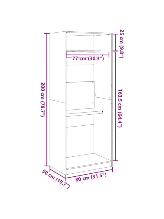 Riidekapp, valge, 80 x 50 x 200 cm, tehispuit