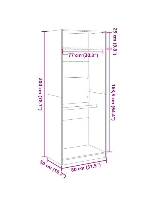 Riidekapp, pruun tamm, 80x50x200 cm, tehispuit