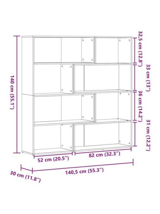 4-korruseline raamaturiiul pruun tamm 85x85x140 cm tehispuit