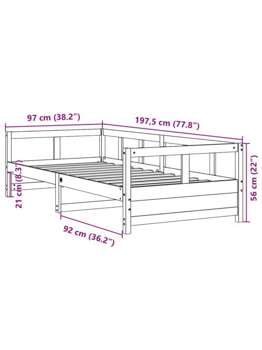 Päevavoodi ilma madratsita, vahapruun, 90 x 190 cm, männipuit