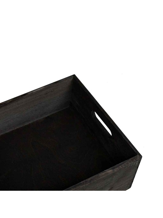 PUIDUST KAST KÄEPIDEMETEGA MUST 40X30X13 CM TÄISPUIT MÄNNIPUIT