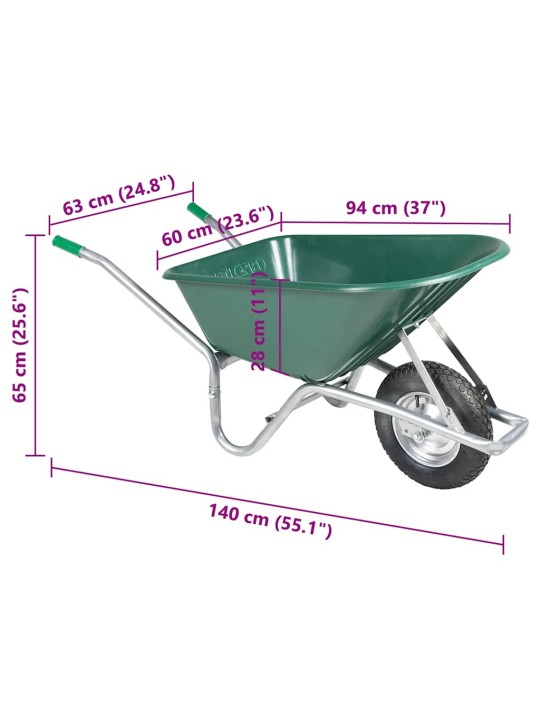 WHEELCARROW GREEN 90 L 150 KG TSINGITUD TERAS JA PLAST