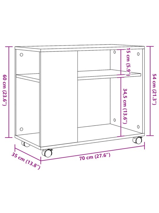 Lisalaud ratastega, hall sonoma tamm, 70x35x60 cm, tehispuit