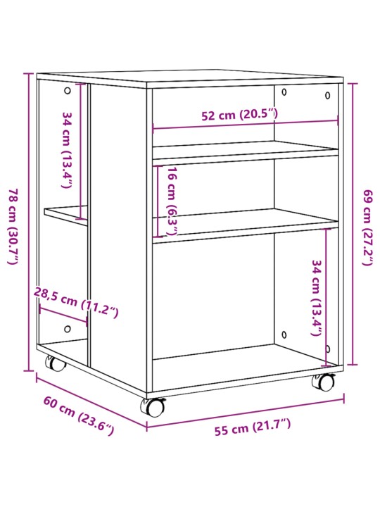 Lisalaud ratastega, pruun tamm, 55x60x78 cm, tehispuit