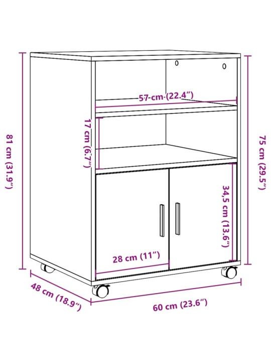 Ratastel kapp, suitsutatud tamm, 60x48x81 cm, tehispuit