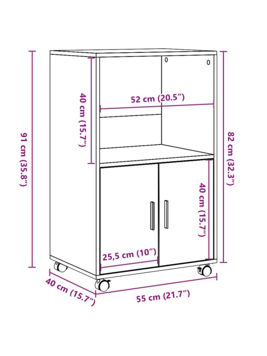 Ratastel kapp, hall sonoma tamm, 55 x 40 x 91 cm, tehispuit