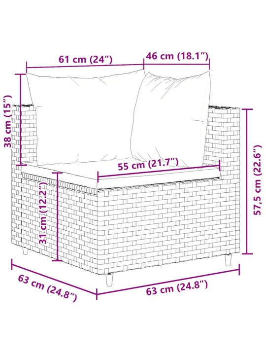 4-osaline aiamööblikomplekt patjadega, hall, polürotang