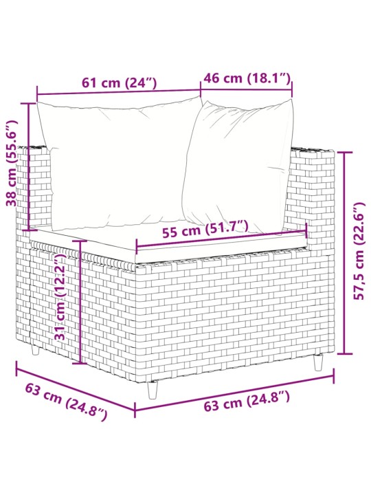 4-osaline aiamööblikomplekt patjadega, hall, polürotang