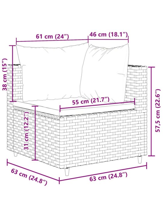 4-osaline aiamööblikomplekt patjadega, must, polürotang