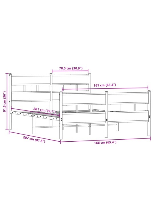 Metallist voodiraam ilma madratsita suitsutatud tamm 160x200 cm