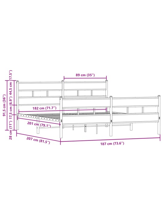 Metallist voodiraam ilma madratsita pruun tamm 180x200 cm