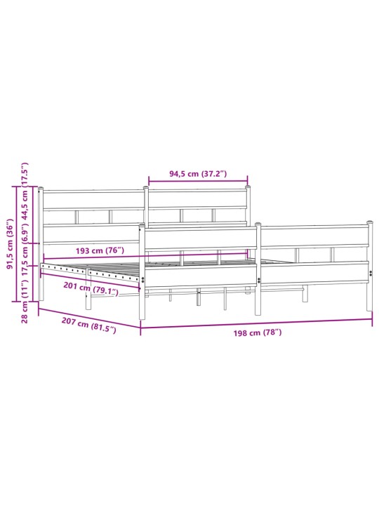 METALLIST VOODIRAAM ILMA MADRATSITA PRUUN TAMM 193X203 CM