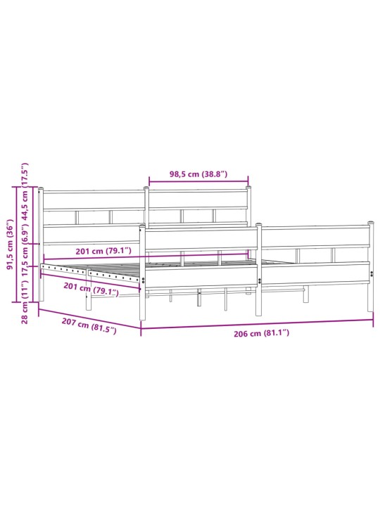 Metallist voodiraam ilma madratsita pruun tamm 200x200 cm