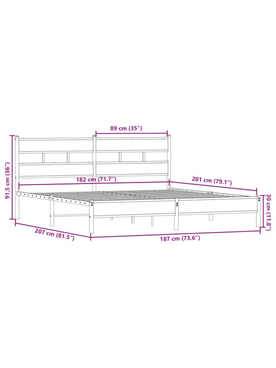 Metallist voodiraam ilma madratsita suitsutatud tamm 180x200 cm