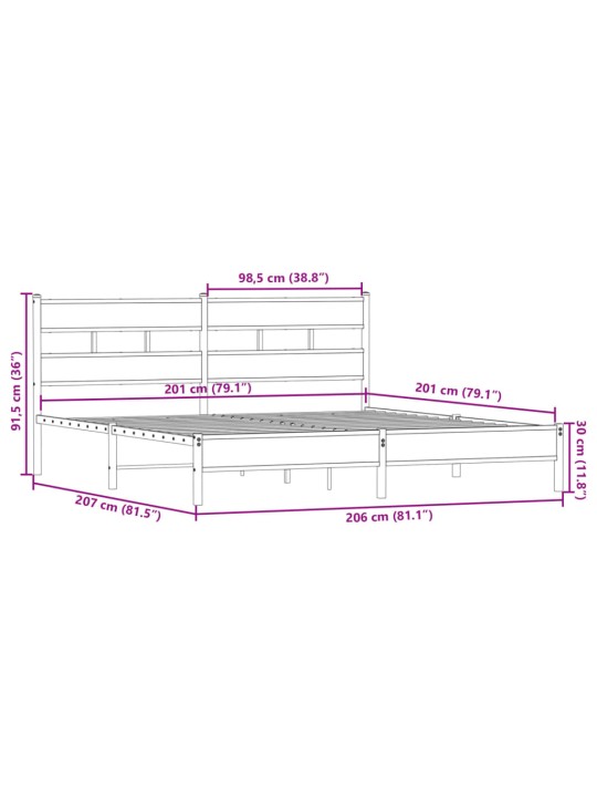 Metallist voodiraam ilma madratsita suitsutatud tamm 200x200 cm