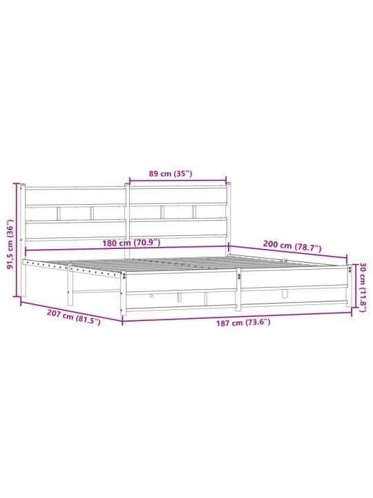 Metallist voodiraam ilma madratsita suitsutatud tamm 180x200 cm