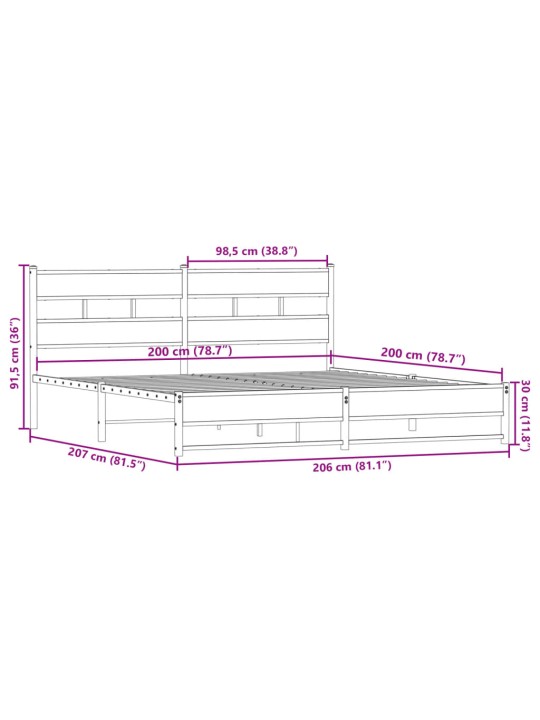 Metallist voodiraam ilma madratsita suitsutatud tamm 200x200 cm