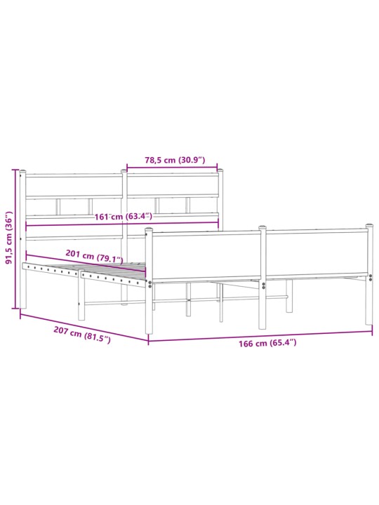 Metallist voodiraam ilma madratsita suitsutatud tamm 160x200 cm