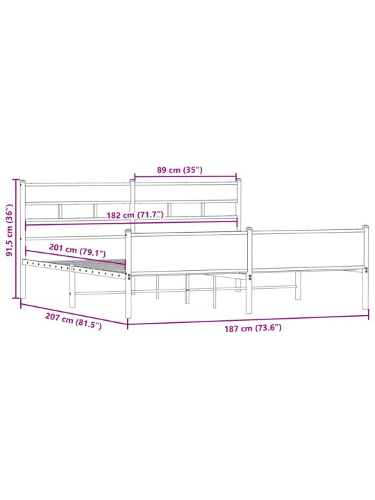 Metallist voodiraam ilma madratsita suitsutatud tamm 180x200 cm