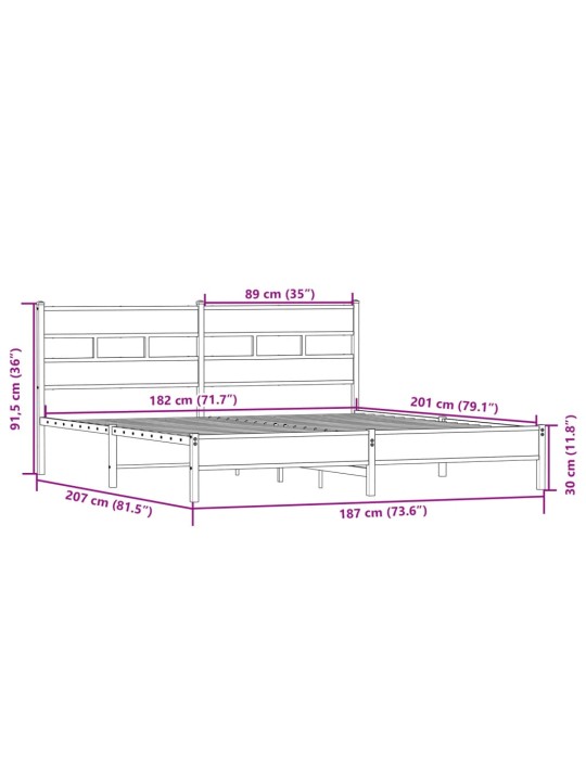 Metallist voodiraam ilma madratsita sonoma tamm 180x200 cm