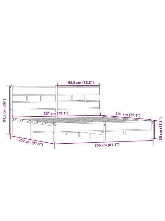 Metallist voodiraam ilma madratsita sonoma tamm 200x200 cm