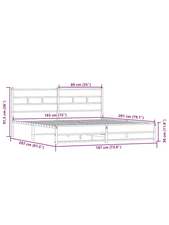 Metallist voodiraam ilma madratsita sonoma tamm 180x200 cm