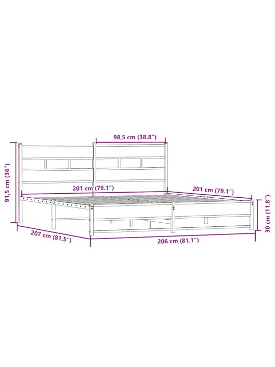 Metallist voodiraam ilma madratsita sonoma tamm 200x200 cm