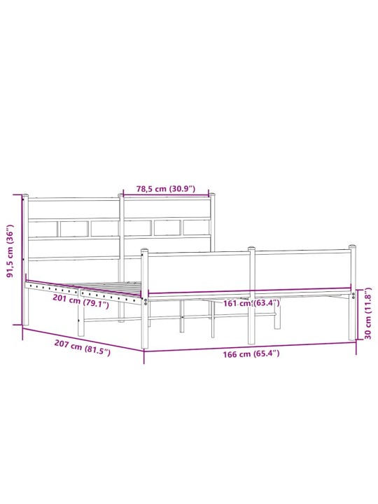 Metallist voodiraam ilma madratsita sonoma tamm 160x200 cm