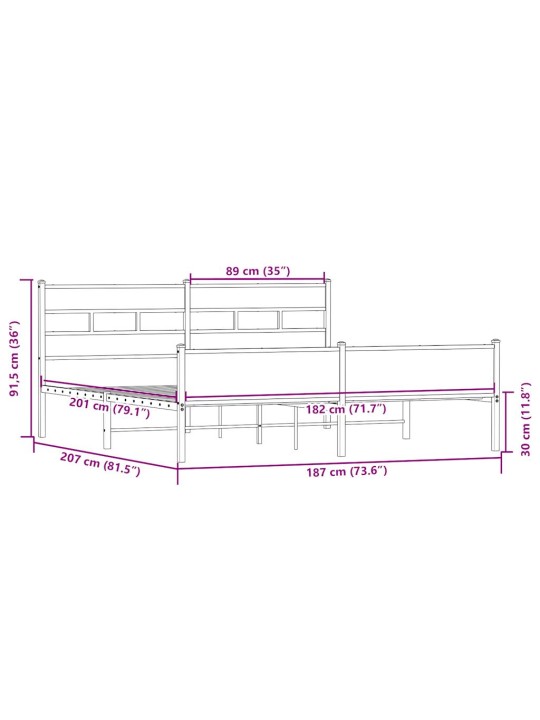 Metallist voodiraam ilma madratsita sonoma tamm 180x200 cm