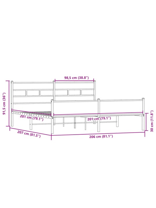 Metallist voodiraam ilma madratsita sonoma tamm 200x200 cm