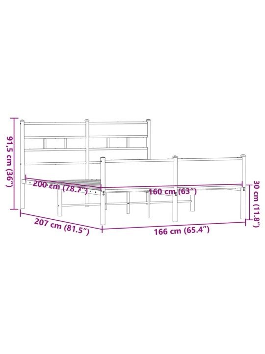 Metallist voodiraam ilma madratsita pruun tamm 160x200 cm