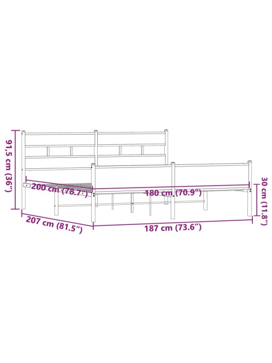 Metallist voodiraam ilma madratsita pruun tamm 180x200 cm