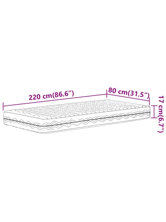 Poroloonmadrats valge 80x220 cm kõvadus h2 h3