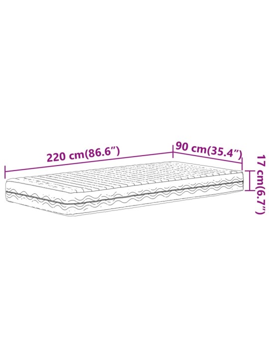 Poroloonmadrats valge 90x220 cm kõvadus h2 h3